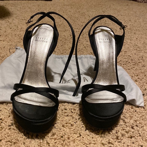 Stuart Weitzman satin black 5” heels size 8 wide - Picture 2 of 12